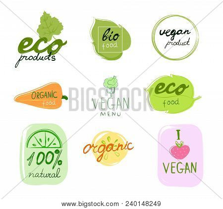 Set Of Vector Logos Of Organic Natural Products