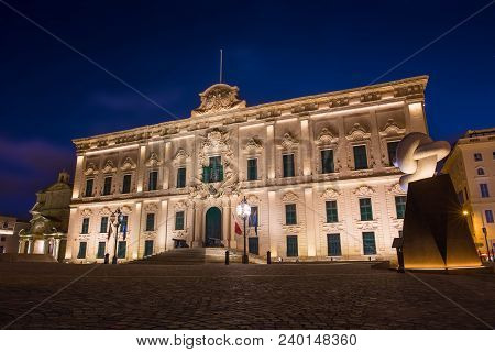 Auberge Castille At Night, Valletta, Malta, Eu