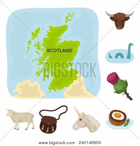 Country Scotland Cartoon Icons In Set Collection For Design. Sightseeing, Culture And Tradition Vect