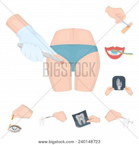 Manipulation By Hands Cartoon Icons In Set Collection For Design. Hand Movement In Medicine Vector S