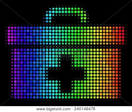 Pixel Bright Halftone First Aid Toolbox Icon In Spectral Color Tinges With Horizontal Gradient On A 