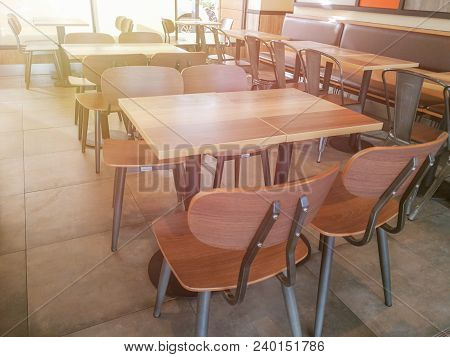 Empty Chair And Table In Cafe Restuarant., Lonely Concept., Business Concept.
