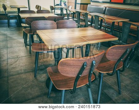 Empty Chair And Table In Cafe Restuarant., Lonely Concept., Business Concept.
