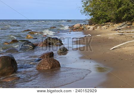 The Baltic Sea Wild Coastline In Northern Estonia Near To Ontika. Steep Shore Of Baltic Sea.