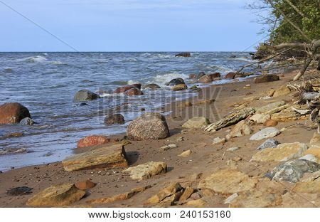 The Baltic Sea Wild Coastline In Northern Estonia Near To Ontika. Steep Shore Of Baltic Sea.