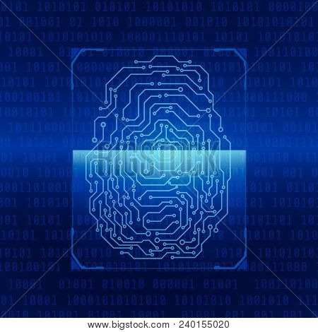 Fingerprint Scan Blue Hi Tech Safety Concept With Binary Digital Code Number Vector Background