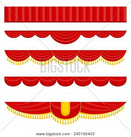 Lambrequin, Pelmet For The Red Curtains Of A Theatrical Scene In A Concert Hall, Opera Or Ballet. Fl