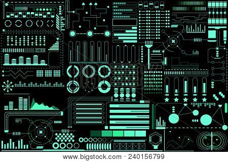 Hud Futuristic Elements Background Layout Pattern Design Vector. Green Abstract Future Ui Monitor Co