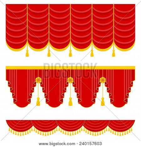 Lambrequin, Pelmet For The Red Curtains Of A Theatrical Scene In A Concert Hall, Opera Or Ballet. Fl