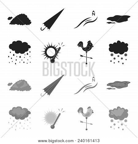Rain, Snow, Heat, Weathervane. The Weather Set Collection Icons In Black, Monochrome Style Vector Sy