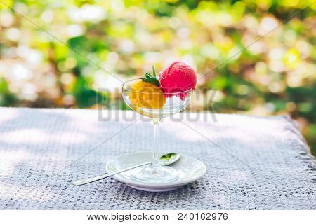 Beautiful Ice Cream In A Glass Vase Outdoors