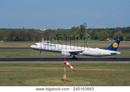 Berlin Germany - April 21. 2018: Lufthansa Airbus A321 Take Off At Berlin Tegel Airport