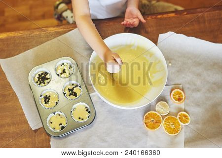 Cupcake Shape And Dough. Cooking Delicious Muffins