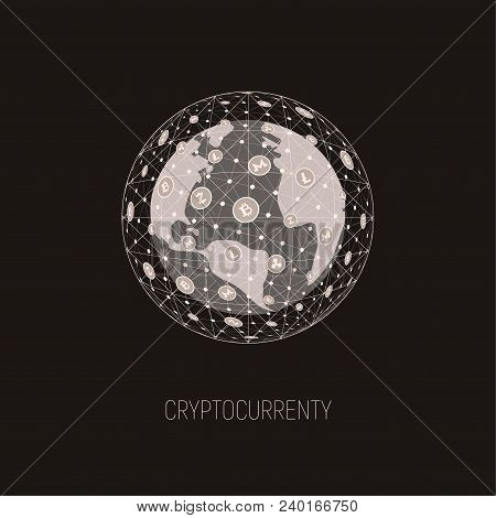 Concept Global Technologies. World Cryptocurrencies. Vector Illustranion