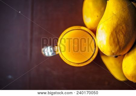 Popular Indian Asian Sweet Dessert Dish Eaten At The Time Of Lunch ‘aam Ras’ Juice Of Kesar Kair Wit