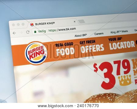 Almere, Netherlands - May 11, 2018: Official Website Of Bk.com. Burger King (bk) Is An American Glob