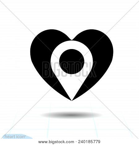 Heart Vector Black Icon, Love Symbol. Location In Heart. Valentines Day Sign For Congratulation And 
