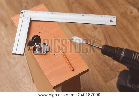 Installation Mortise Lock In The Bedside Table.