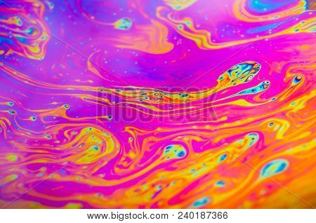 Beautiful Psychedelic Abstraction Formed By Light On The Surface Of A Soap Bubble.