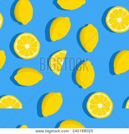 Lemons Background. Seamless Pattern With Fresh Fruits. Vector Illustration.