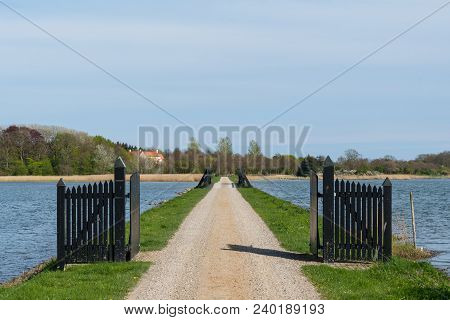 Road Crossing The Sea Towards Danish Island Of Langoe