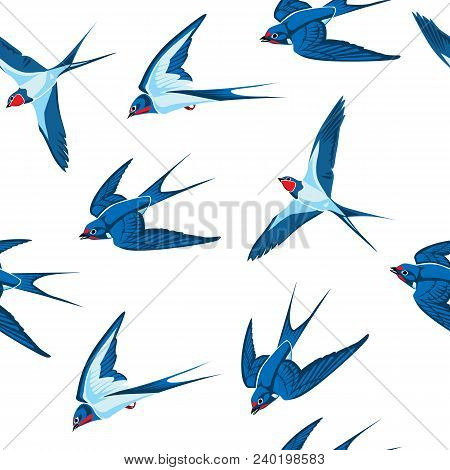 The Pattern Of The Flying Blue Swallows. Vectorial Image.