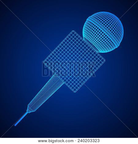 Microphone Vector. Wireframe Low Poly Mesh News Illustration. News On Tv And Radio. Interview.
