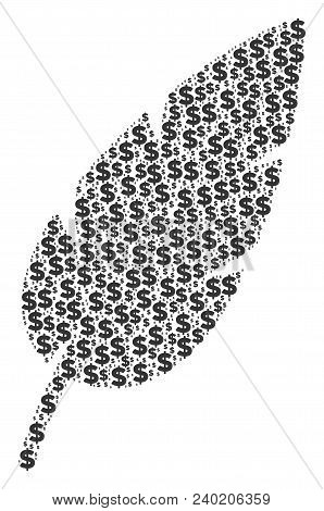 Feather Composition Of Dollars And Round Dots. Vector Dollar Pictograms Are Organized Into Feather M
