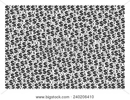 Filled Rectange Collage Of Dollars And Round Spots. Vector Dollar Currency Symbols Are Organized Int