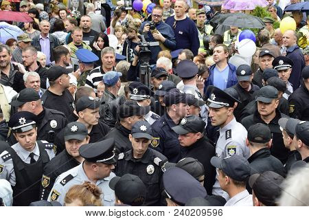 Ukraine, Kiev - 05.9.2016: People Celebrate The Day Of Victory In The Streets Of The City, A Militar
