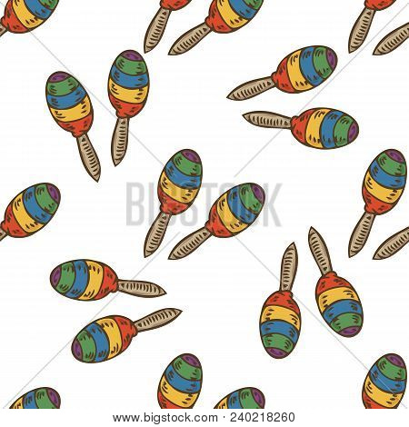 Musical Instrument. Color Maraca Seamless Pattern On A White