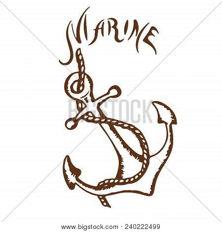 Marine Logo In Retro Style Hand-drawn, White Background, Sea Emblem For T-shirt, Emblem For Pićati, 