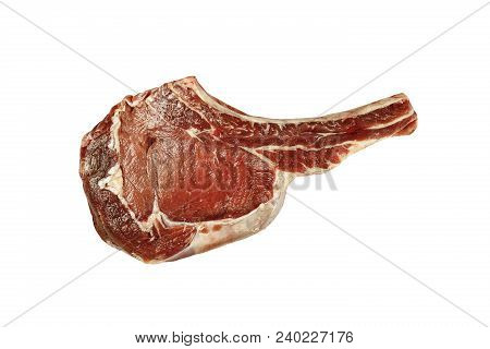 Juicy Rib Steak Isolated On White Background. Copy Space