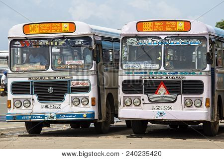 Matara, Sri Lanka - November 5, 2014: Regular Public Buses From Matara To Tangalle. Buses Are The Mo