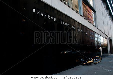 Sydney, Australia - May 5, 2018: Reserve Bank Of Australia Building Name On Black Stone Wall In The 