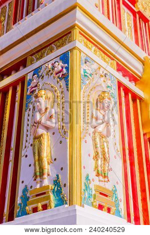 Closeup View Of Thai Buddhist Pagoda At Doi Thepnimit Temple On Patong Hilltop. It Is The Newest Lan