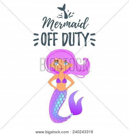 Vector Cartoon Style Illustration Of Cute Mermaid Character. Mermay Concept. Mythical Marine Princes