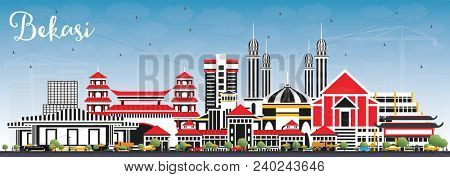 Bekasi Indonesia City Skyline with Color Buildings and Blue Sky. Business Travel and Tourism Concept with Historic Architecture. Bekasi Cityscape with Landmarks.