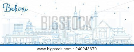 Outline Bekasi Indonesia City Skyline with Blue Buildings. Business Travel and Tourism Concept with Historic Architecture. Bekasi Cityscape with Landmarks.