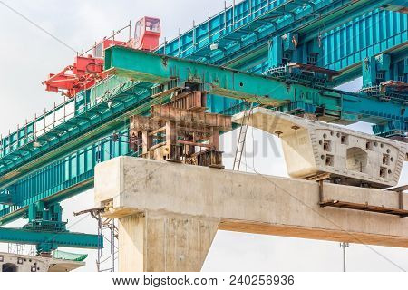 Construction Of Mass Rail Transit Line In Progress, Construction Bridge Crossing