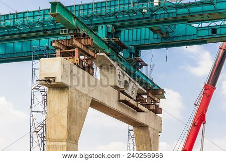 Construction Of Mass Rail Transit Line In Progress, Construction Bridge Crossing
