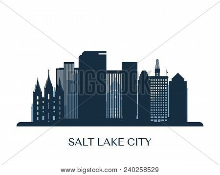 Salt Lake City Skyline, Monochrome Silhouette. Vector Illustration.