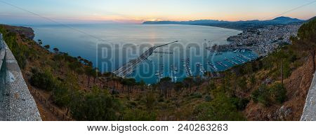 Early Morning View To Tyrrenian Sea Bay, Castellammare Del Golfo And Alcamo Town And Pier From Local
