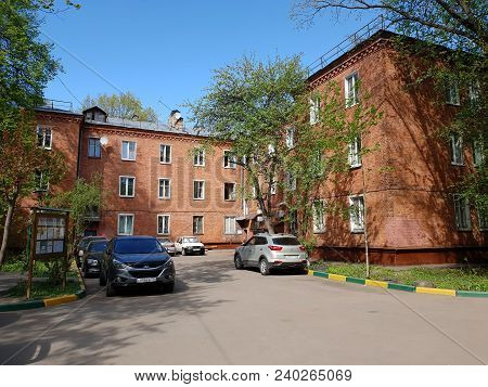 Skhodnya, Russia - May 07. 2018. Residential Buildings Of Red Brick In An Old Buildings