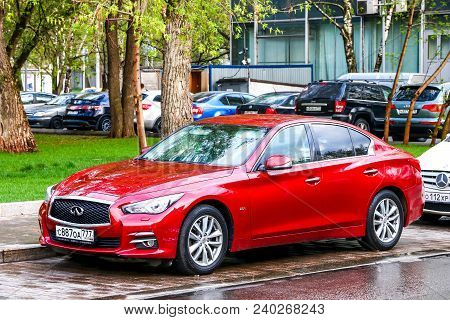 Moscow, Russia - May 2, 2018: Motor Car Infiniti Q50 In The City Street.