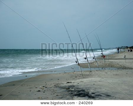 Stranden fiskestænger