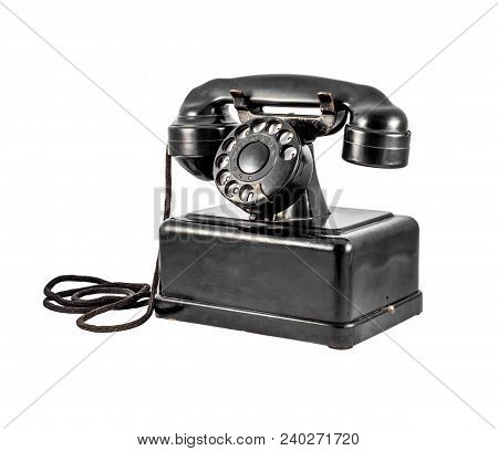 Old Vintage Black Phone On White Background