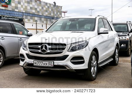Ufa, Russia - May 4, 2018: White Motor Car Mercedes-benz W166 Gle-class In The City Street.