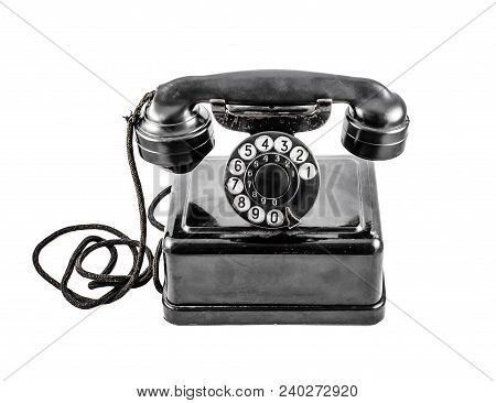 Old Vintage Black Phone On White Background