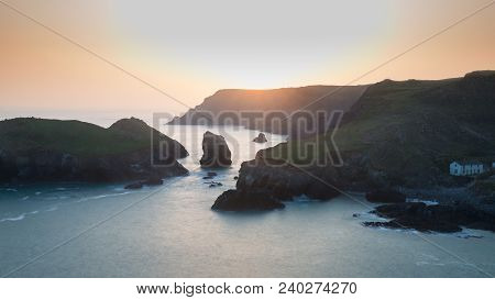 Beautiful Colorful Sunset Landscape Image Of Kynance Cove On South Cornwall Coast Of England